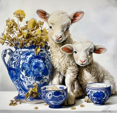 Desenho intitulada "AnnaBlue & Lucy" por Amirata Winter, Obras de arte originais, Pastel