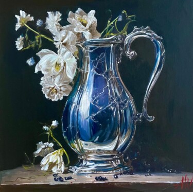 Painting titled "Silver still life" by Amirata Winter, Original Artwork, Acrylic Mounted on Cardboard