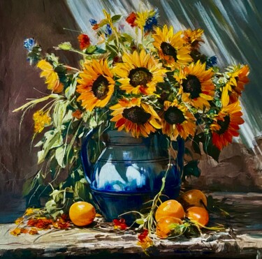 Ζωγραφική με τίτλο "Sunflowers in tusca…" από Amirata Winter, Αυθεντικά έργα τέχνης, Ακρυλικό Τοποθετήθηκε στο Χαρτόνι