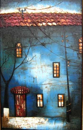 Peinture intitulée "Blue house" par Georgy Amiridze, Œuvre d'art originale