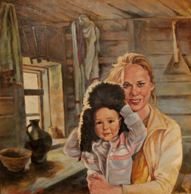 Painting titled "В избе" by Khalim Amirov, Original Artwork, Oil