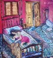 Painting titled "Her sleeping" by Amir Wahib, Original Artwork, Oil
