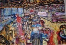 Peinture intitulée "Cafe Corniche" par Amir Wahib, Œuvre d'art originale, Huile