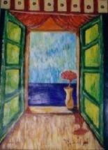 Painting titled "Flower at the Window" by Amir Wahib, Original Artwork, Oil