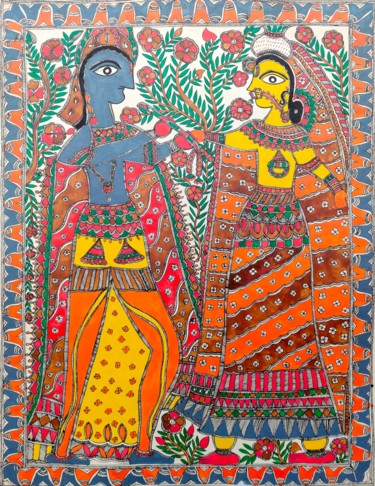 Painting titled "Madhubani (Radha Kr…" by Amit Kumar, Original Artwork, Acrylic