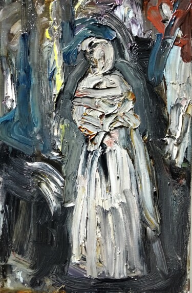 Painting titled ""White dress"" by Amit Ari, Original Artwork, Oil Mounted on Wood Stretcher frame