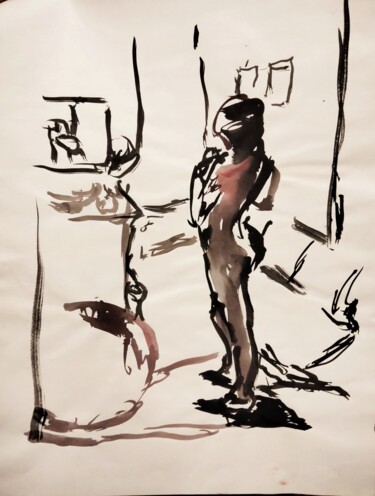 Drawing titled ""Nude"" by Amit Ari, Original Artwork, Gouache