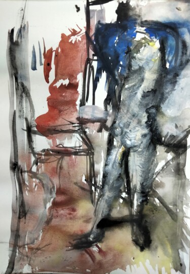 Drawing titled ""Woman in the front…" by Amit Ari, Original Artwork, Gouache