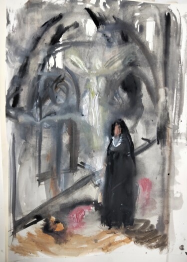 Painting titled ""Nun"" by Amit Ari, Original Artwork, Gouache