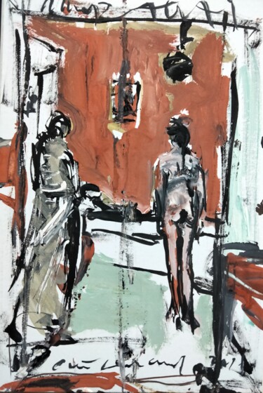 Pittura intitolato ""Meeting with angel"" da Amit Ari, Opera d'arte originale, Gouache