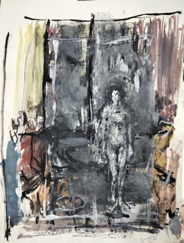 Painting titled ""Figure in an inter…" by Amit Ari, Original Artwork, Gouache