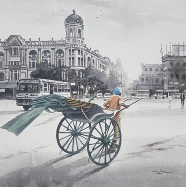 Painting titled "Kolkata rickshaw" by Amlan Dutta, Original Artwork, Acrylic