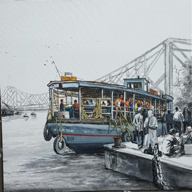 Pittura intitolato "Howrah Bridge" da Amlan Dutta, Opera d'arte originale, Acrilico