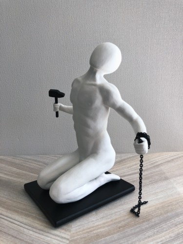 Sculpture intitulée "Briser les chaînes" par Amlauga, Œuvre d'art originale, Plâtre