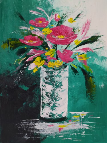 Pittura intitolato "Vaso com Flores" da Amóes Xavier, Opera d'arte originale, Acrilico