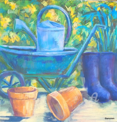 Peinture intitulée "Au jardin" par Amorem, Œuvre d'art originale, Pastel