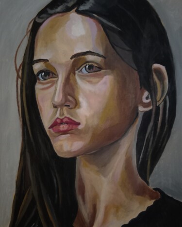 Painting titled "Portrait of Elaine" by Amos Monks, Original Artwork, Oil