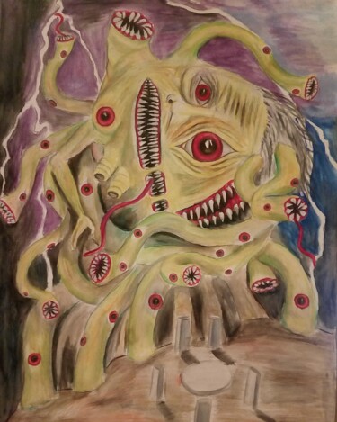 Drawing titled "The Dunwich Horror" by Amos Monks, Original Artwork, Watercolor