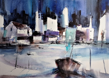 Painting titled "Puerto" by Ana Maria Rodriguez Romero, Original Artwork, Watercolor