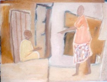 Peinture intitulée " discution" par Abdesslam Amraoui, Œuvre d'art originale, Huile
