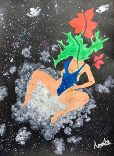 Peinture intitulée "Dans les nuages 2" par Amrita Depraz, Œuvre d'art originale, Acrylique