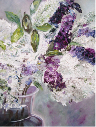 Schilderij getiteld "peinture-lilas-2.jpg" door Anne-Marie Tollet, Origineel Kunstwerk, Olie