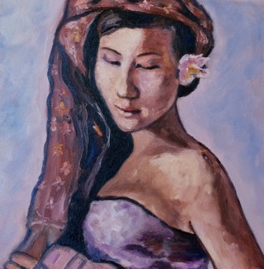 Painting titled "Balinese Girl" by Amy Zausmer, Original Artwork, Oil