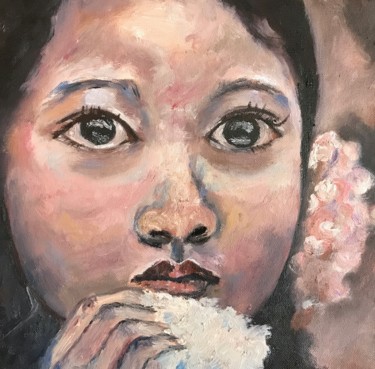 Schilderij getiteld "Mata Ayu" door Amy Zausmer, Origineel Kunstwerk, Olie