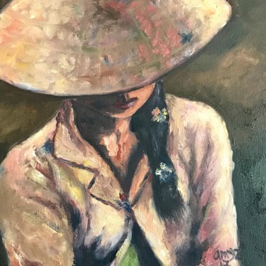 Painting titled "The Farmer Girl" by Amy Zausmer, Original Artwork, Oil