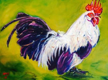 Painting titled "Spring Rooster" by Amy Zausmer, Original Artwork, Oil