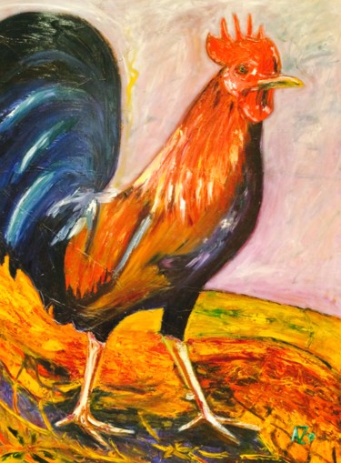 Painting titled "Cock on Fire" by Amy Zausmer, Original Artwork, Oil