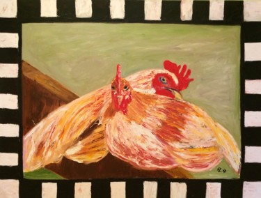 Painting titled "Love Chickens" by Amy Zausmer, Original Artwork, Oil