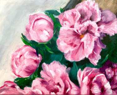 Peinture intitulée "Peonies. Original o…" par Anastasiia Nikolaeva, Œuvre d'art originale, Huile Monté sur Châssis en bois