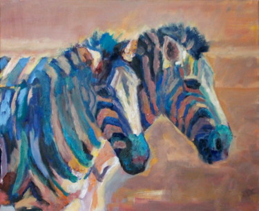 Painting titled "twin_zebra.jpg" by An'So Bessières, Original Artwork, Oil