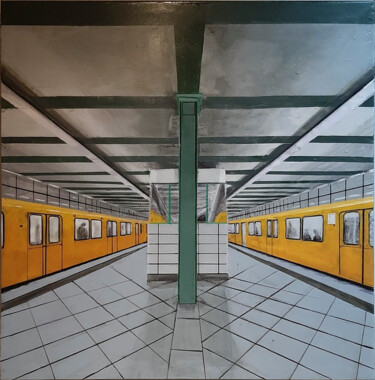 Painting titled "Weberviese station…" by Ana Del Castillo Ibarrola, Original Artwork, Acrylic Mounted on Wood Stretcher frame
