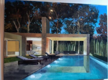 Painting titled "The swimming pool" by Ana Del Castillo Ibarrola, Original Artwork, Acrylic