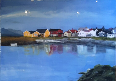 Painting titled "Village of Lofoten…" by Ana Del Castillo Ibarrola, Original Artwork, Acrylic