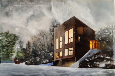 Schilderij getiteld "House in Molde Norw…" door Ana Del Castillo Ibarrola, Origineel Kunstwerk, Acryl