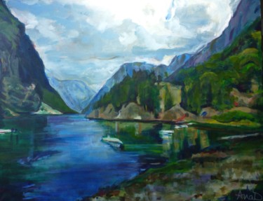 Peinture intitulée "Paysage en Norvège" par Anad, Œuvre d'art originale, Acrylique Monté sur Châssis en bois