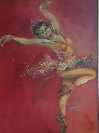 Painting titled "Bailarina II" by Ana Maria Fernandes (A.fe), Original Artwork, Oil Mounted on Wood Stretcher frame