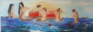 Malerei mit dem Titel "Banho das Icamiabas" von Ana Ferrarezzi, Original-Kunstwerk, Öl