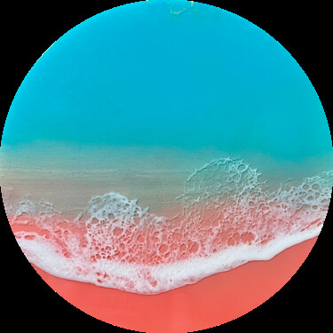 Painting titled "Round ocean #52" by Ana Hefco, Original Artwork, Acrylic Mounted on Wood Panel
