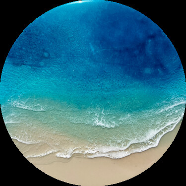 Painting titled "Round ocean #73" by Ana Hefco, Original Artwork, Acrylic Mounted on Wood Panel