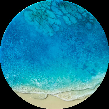 Painting titled "Round ocean #80" by Ana Hefco, Original Artwork, Acrylic Mounted on Wood Panel