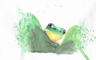 Painting titled "Curious Frog" by Ana Isabel Neto, Original Artwork, Watercolor