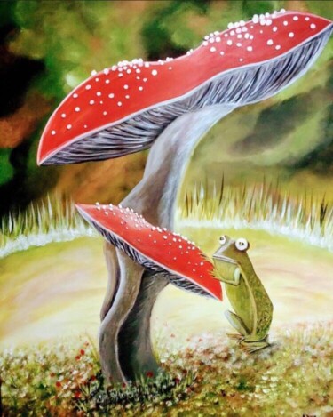 Painting titled "The Frog" by Ana Kandsmar, Original Artwork, Acrylic Mounted on Wood Panel