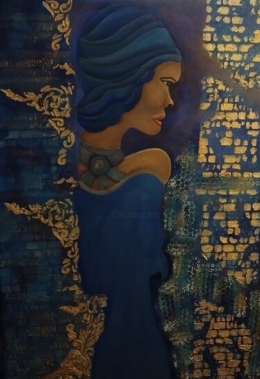 Malarstwo zatytułowany „Lady Blue” autorstwa Ana Kandsmar, Oryginalna praca, Akryl Zamontowany na Panel drewniany