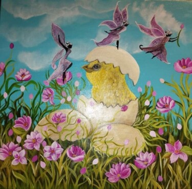 Painting titled "Fairies 2" by Ana Kandsmar, Original Artwork, Acrylic
