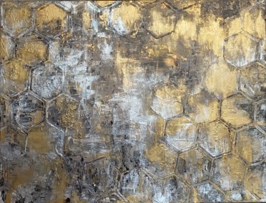 Painting titled "Golden hexagonia" by Ana Maksimova, Original Artwork, Acrylic