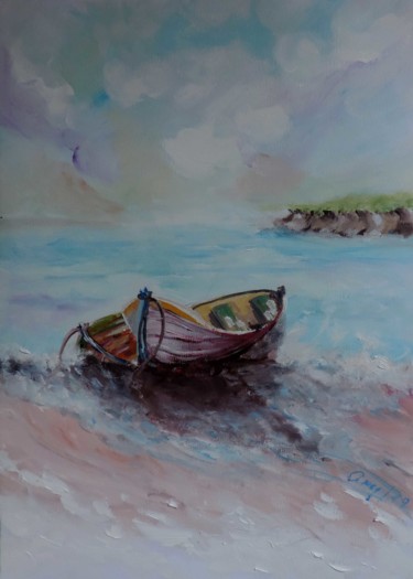Pintura titulada "Barcas" por Ana María Real, Obra de arte original, Oleo
